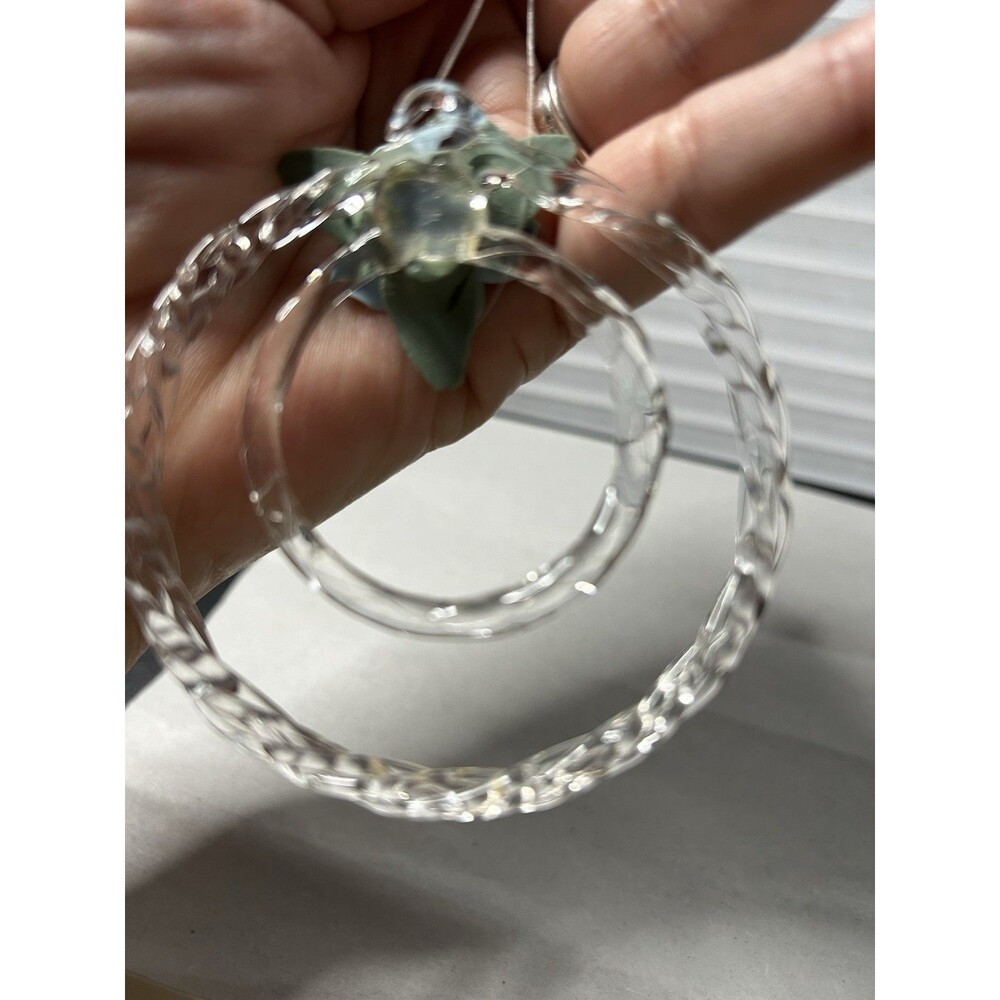 Elegant Clear Glass Clear Hoop Ornament with a Blue Flower